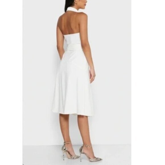 Reiss Piper Halter Neck Wrap Midi Hollow Back Midi Dress White EU 42/ US 10 - Picture 2 of 11